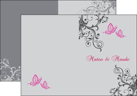 personnaliser modele de depliant 2 volets  4 pages  part de mariage floral gris carte de mariage en fleur MIFCH14973