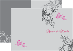personnaliser modele de depliant 2 volets  4 pages  part de mariage floral gris carte de mariage en fleur MIDLU14973