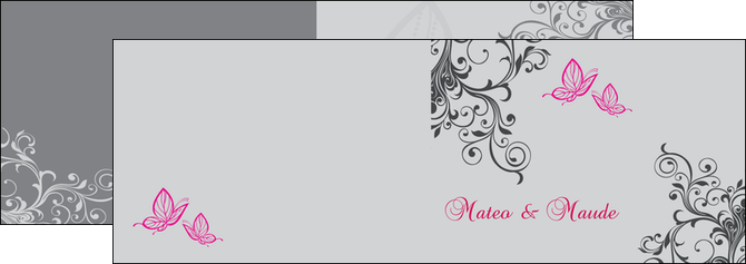 modele en ligne depliant 2 volets  4 pages  part de mariage floral gris carte de mariage en fleur MIDCH14983