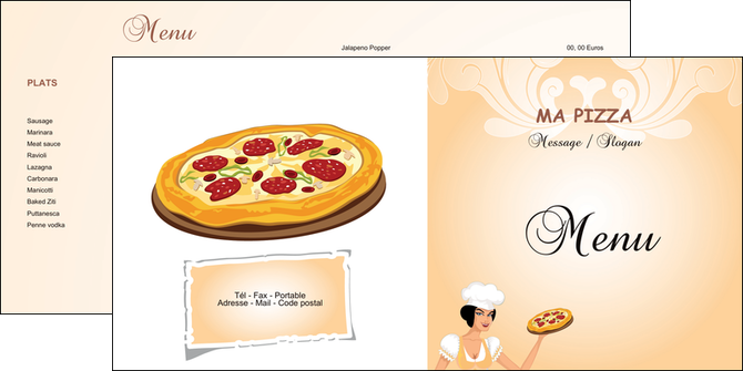 exemple depliant 2 volets  4 pages  pizzeria et restaurant italien pizza portions de pizza plateau de pizza MIFCH18391