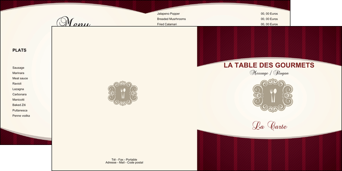 maquette en ligne a personnaliser depliant 2 volets  4 pages  restaurant restaurant restauration menu carte restaurant MLIGCH18499