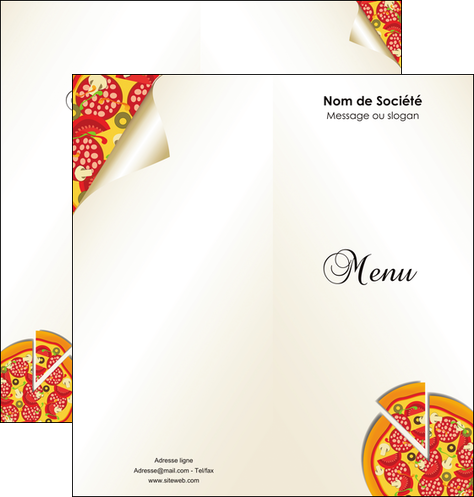 personnaliser maquette depliant 2 volets  4 pages  pizzeria et restaurant italien pizza portions de pizza plateau de pizza MIDLU18551