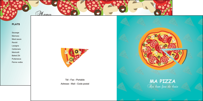 faire modele a imprimer depliant 2 volets  4 pages  sandwicherie et fast food pizza portions de pizza plateau de pizza MIF18629
