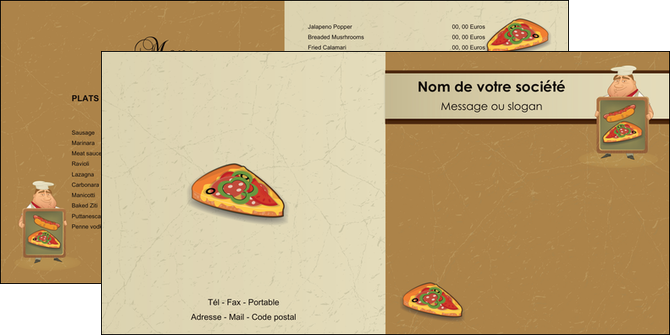 personnaliser maquette depliant 2 volets  4 pages  sandwicherie et fast food pizza portions de pizza plateau de pizza MLIGCH18897