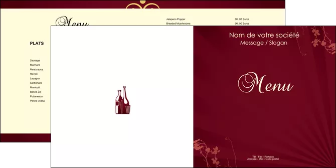 personnaliser modele de depliant 2 volets  4 pages  vin commerce et producteur vin bouteille de vin verres de vin MIFBE20369