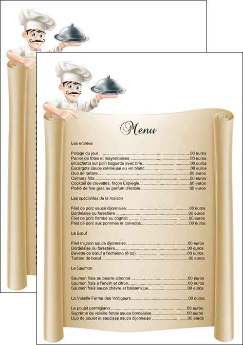 cree flyers metiers de la cuisine menu restaurant restaurant francais MIFBE26143