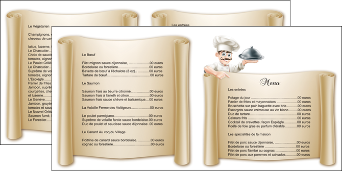 creation graphique en ligne depliant 2 volets  4 pages  metiers de la cuisine menu restaurant restaurant francais MIFBE26165