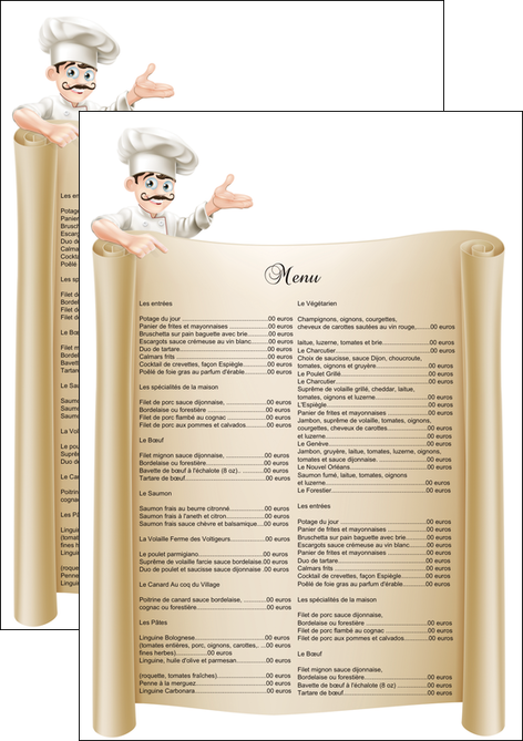 realiser flyers metiers de la cuisine menu restaurant restaurant francais MIF26189