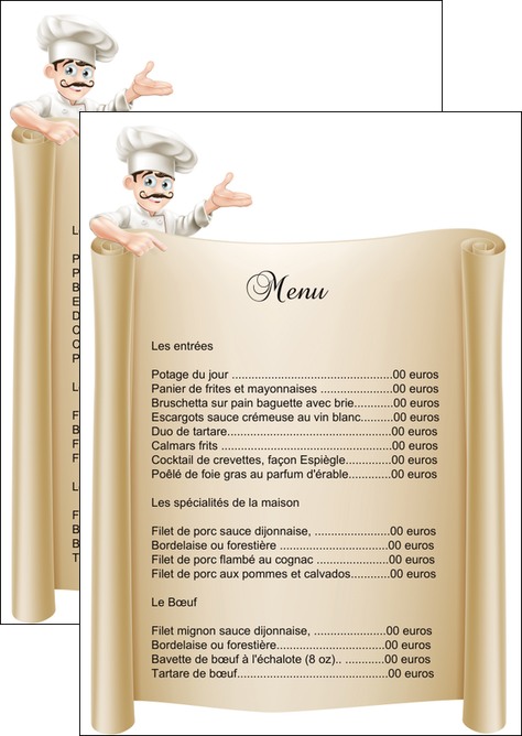 faire flyers metiers de la cuisine menu restaurant restaurant francais MID26191