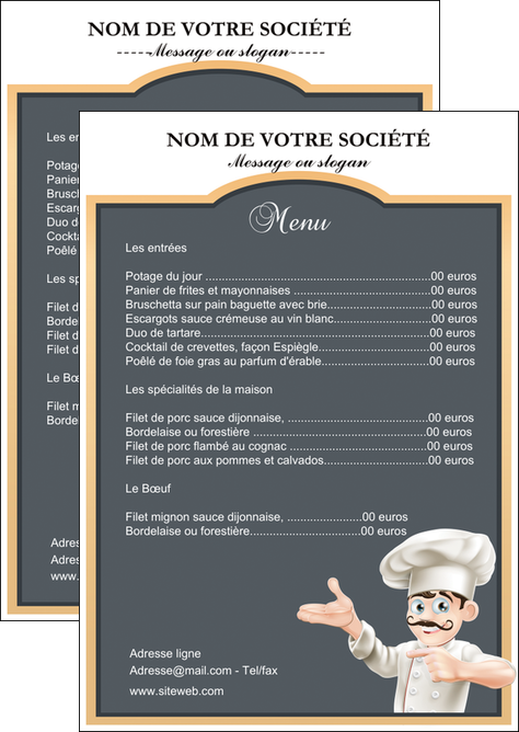 creer modele en ligne flyers metiers de la cuisine menu restaurant restaurant francais MLIP26625