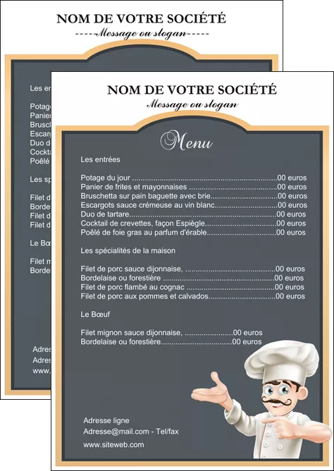 creer modele en ligne flyers metiers de la cuisine menu restaurant restaurant francais MLIGLU26625