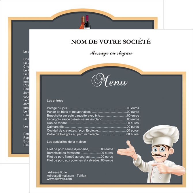 personnaliser maquette flyers metiers de la cuisine menu restaurant restaurant francais MIFBE26643
