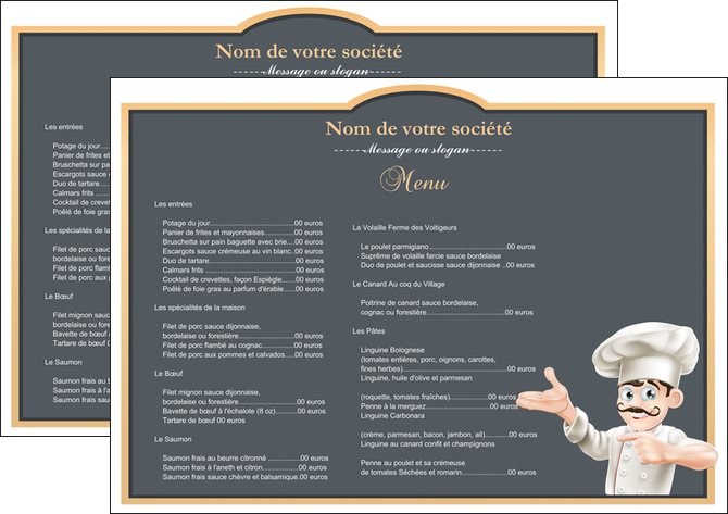 creation graphique en ligne set de table metiers de la cuisine menu restaurant restaurant francais MIDCH26663