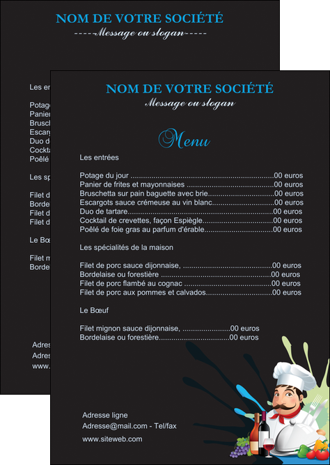 imprimerie flyers metiers de la cuisine menu restaurant restaurant francais MIS26873