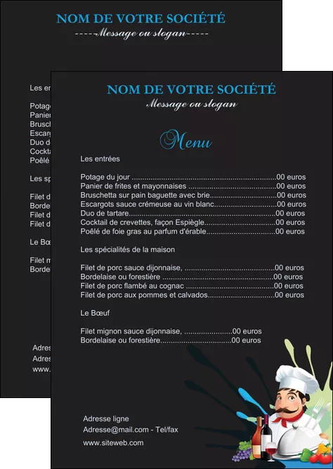imprimerie flyers metiers de la cuisine menu restaurant restaurant francais MLIGLU26873