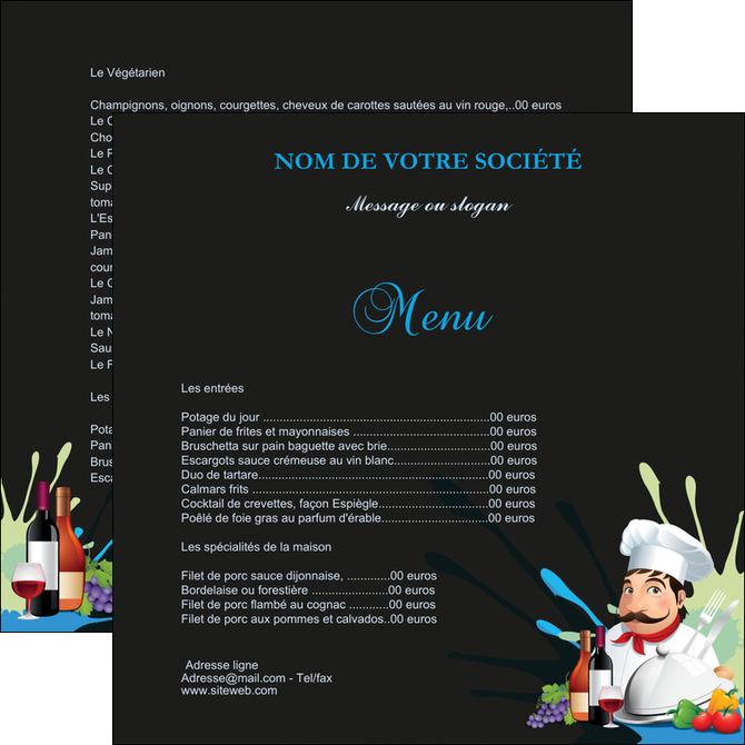 modele en ligne flyers metiers de la cuisine menu restaurant restaurant francais MMIF26891