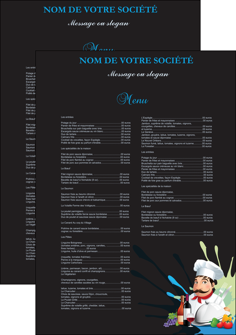 realiser affiche metiers de la cuisine menu restaurant restaurant francais MIFBE26893