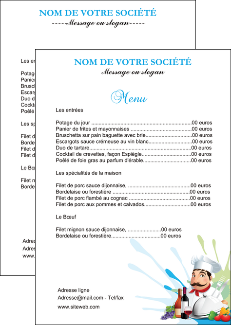 creer modele en ligne flyers metiers de la cuisine menu restaurant restaurant francais MIFCH26943