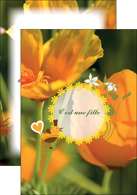 imprimer flyers fleurs faire part de naissance jaune MIDCH36013