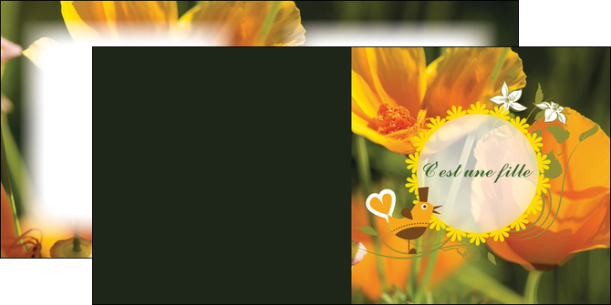 maquette en ligne a personnaliser depliant 2 volets  4 pages  fleurs faire part de naissance jaune MIDBE36017