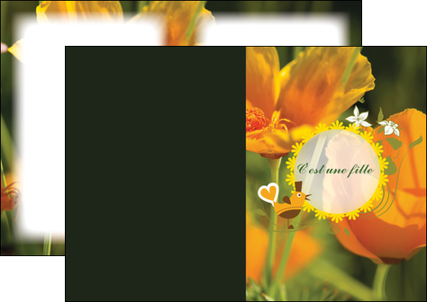 creer modele en ligne depliant 2 volets  4 pages  fleurs faire part de naissance jaune MIDBE36019