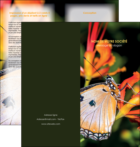 personnaliser maquette depliant 2 volets  4 pages  belle photo de papillon macro couleur MLGI36981