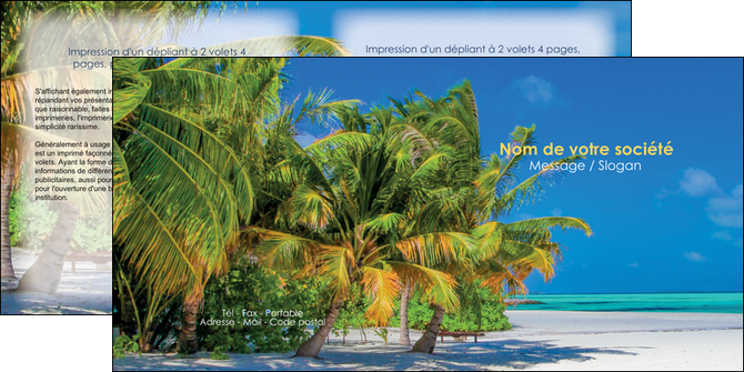 faire modele a imprimer depliant 2 volets  4 pages  paysage plage cocotier sable MLIGLU37717