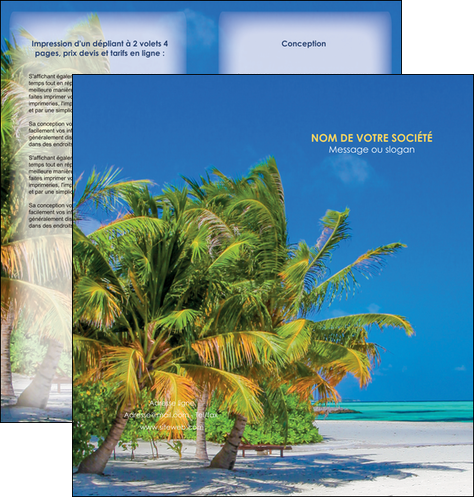 personnaliser modele de depliant 2 volets  4 pages  paysage plage cocotier sable MIDBE37719